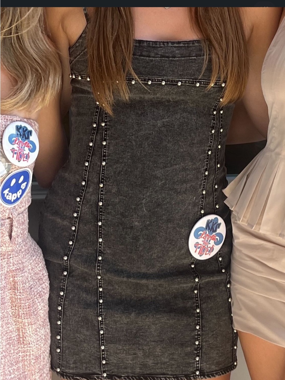 Black denim dress with silver studs